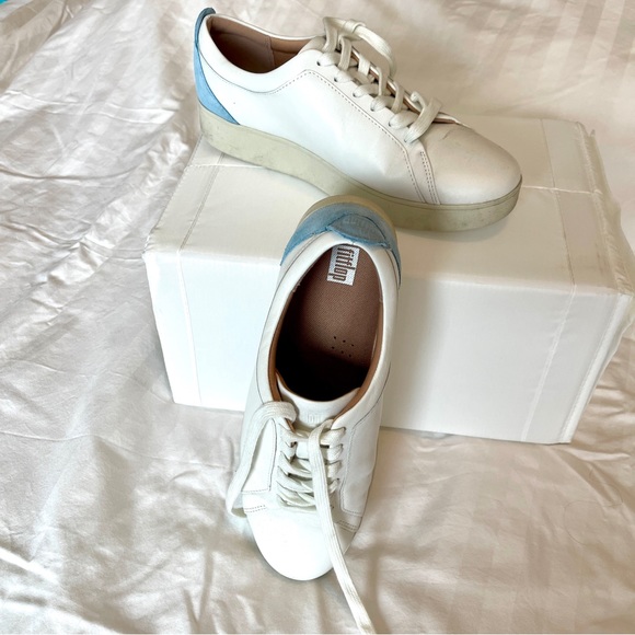 FitFlop White Leather Trainers with Blue Suede Accent Sneakers / Tennis Shoes - Picture 8 of 10